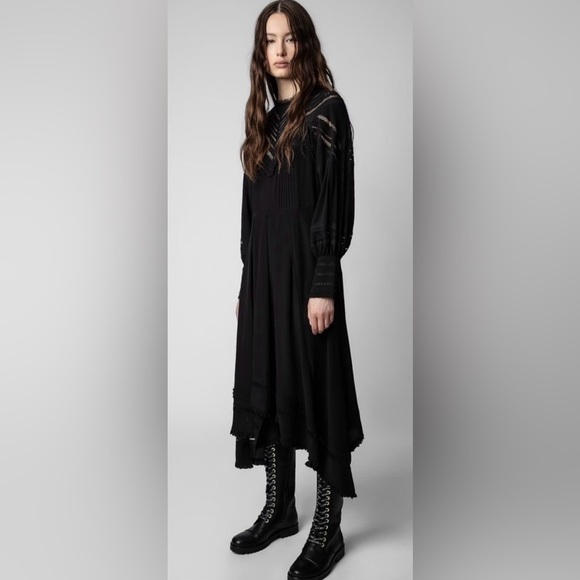 NWT Zadig & Voltaire Roxy Silk Dress M Black Lace - Picture 5 of 13